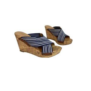 Report Dustin Wedge Sandals With Striped Fabric & Cork Platform Size 7